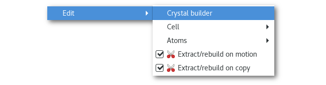 Accessing the "Crystal builder" window in the Atomes program.