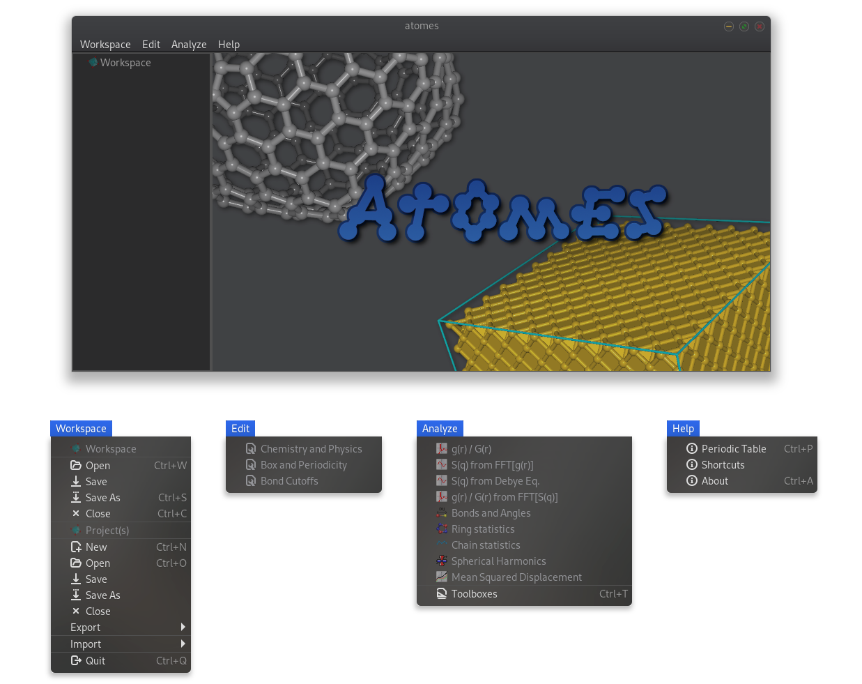 Main window of the atomes program.
