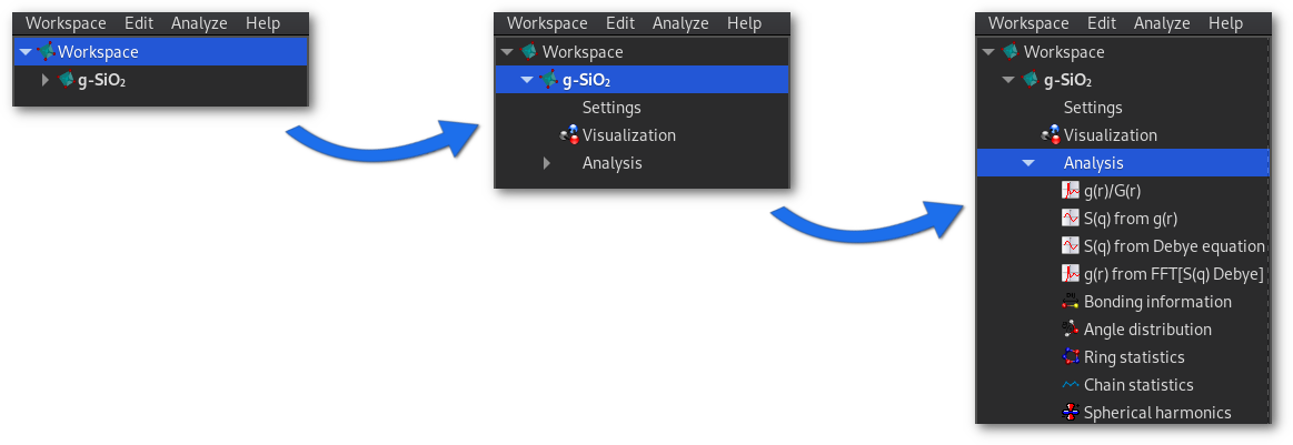 Project tree in the atomes program.